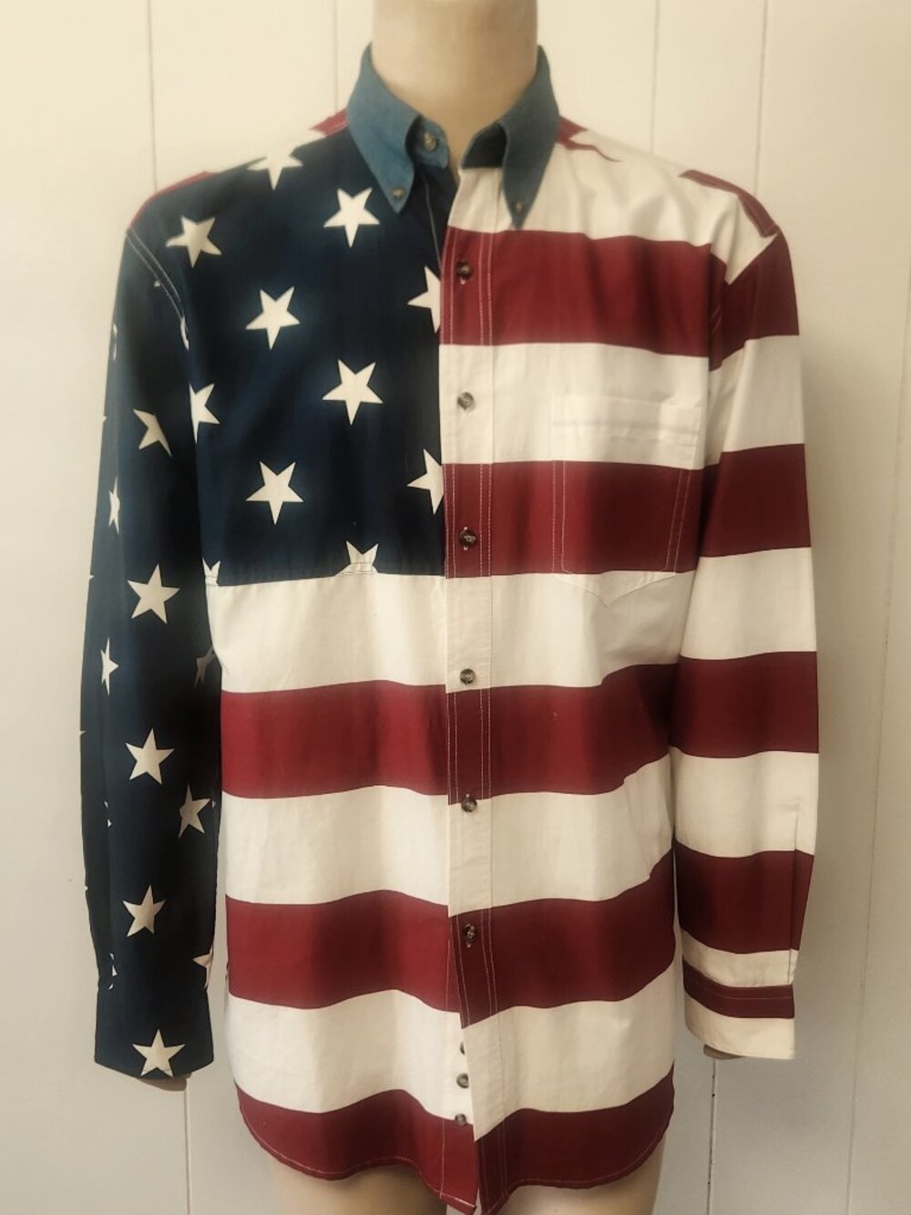 Stars & Stripes shirt L men's patriotic cotton Roper western